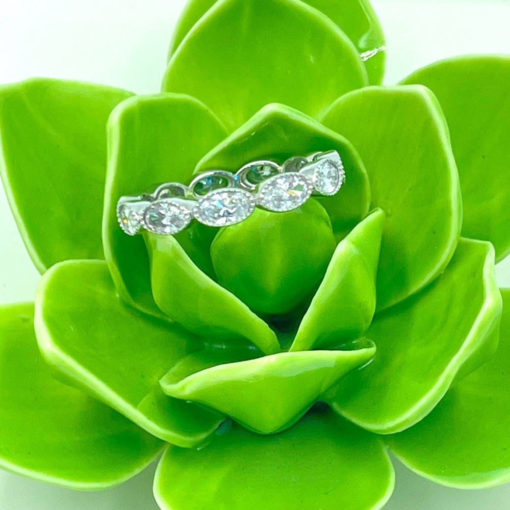 Diamonique Silver Marquise and Round Crystal Band Ring